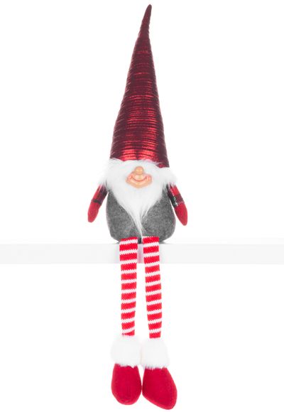 Figurine MagicHome Christmas, Elf with long legs, fabric, red-gray, 17x12x59 cm