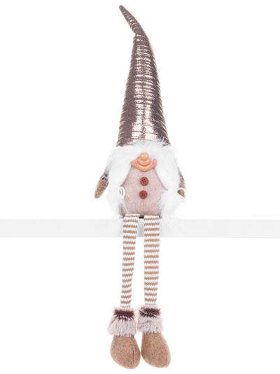 Figurine MagicHome Christmas, Elf with long legs, fabric, silver-gray, 17x12x59 cm