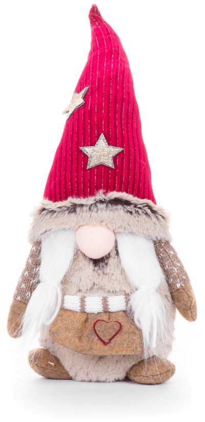 Figurine MagicHome Christmas, Elf with short legs and short beard fabric, red-brown,19x13x35 cm