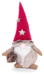 Figurine MagicHome Christmas, Elf with short legs and long beard fabric, red-brown,19x13x35 cm