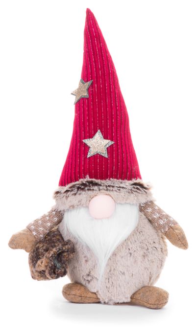 Figurine MagicHome Christmas, Elf with short legs and long beard fabric, red-brown,19x13x35 cm