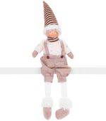 Figura MagicHome, karácsonyi, fiú magas kalappal, szövet, barna-fehér, 17x12x54 cm