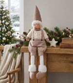 Figurine MagicHome Christmas, Boy with tall hat, fabric, brown-white, 17x12x54 cm