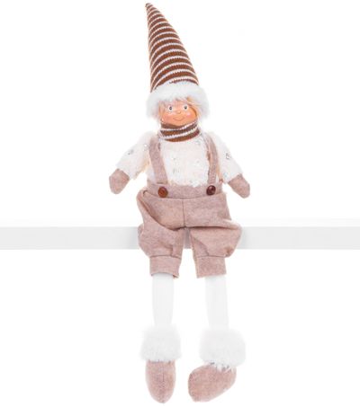 Figurine MagicHome Christmas, Boy with high hat, fabric, brown-white, 17x12x54 cm