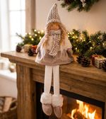 Figure MagicHome Christmas, Girl with a tall hat, fabric, brown-white, sitting, 17x12x54 cm