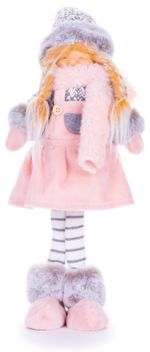 Figurine MagicHome Christmas, Girl with high hat, fabric, pink-gray, 17x13x48 cm