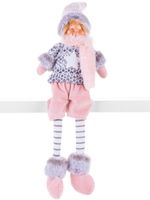 Figurine MagicHome Christmas, Boy with tall hat, fabric, pink-grey, 17x12x54 cm