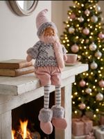 Figurine MagicHome Christmas, Boy with tall hat, fabric, pink-grey, 17x12x54 cm