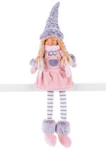 Figure MagicHome Christmas, Girl with a tall hat, fabric, pink-grey, 17x12x54 cm