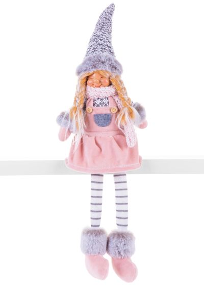 Figurine MagicHome Christmas, Girl with high hat, fabric, pink-gray,17x12x54 cm