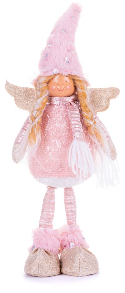 Postavička MagicHome Vianoce, Anjelik s blond vrkočmi, látkový, ružovo-hnedý, stojace, 17,50x10x44 cm