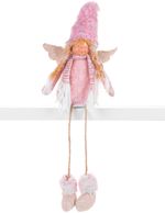 Figurine MagicHome Christmas, Angel with blond braids, fabric, pink-brown, 17,50x10x52 cm