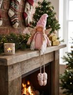 Figurine MagicHome Christmas, Little angel with blonde braids, fabric, pink-brown, 17.50x10x52 cm