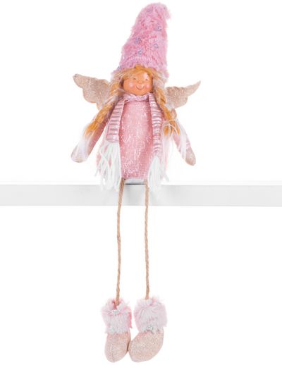 Figurine MagicHome Christmas, Angel with blond braids, fabric, pink-brown, 17,50x10x52 cm