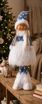 Figure MagicHome Christmas, Girl with a full skirt, fabric, blue-grey, 14x11x51 cm