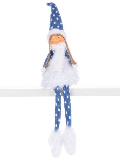 Figurine MagicHome Christmas, Girl with thick skirt, fabric, blue-gray, 14x11x62 cm