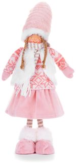 Figurine MagicHome Christmas, Girl with reindeer ears, fabric, brown-white, 22x12x68 cm