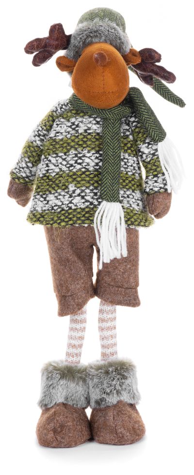 Figurine MagicHome Christmas, Reindeer boy in shorts, fabric, green-brown, 21x14x62 cm