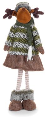 Figurine MagicHome Christmas, Reindeer girl in a skirt, fabric, green-brown, 21x14x62 cm