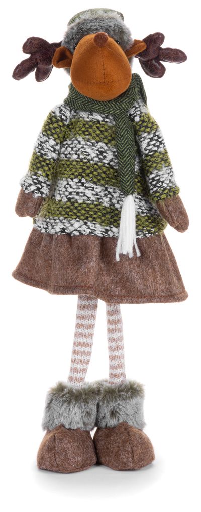 Figurine MagicHome Christmas, Reindeer girl in a skirt, fabric, green-brown, 21x14x62 cm