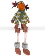 Figura MagicHome Karácsonyi, Rénszarvas kisfiú rövidnadrágban, szövet, zöld-barna, 21x14x70 cm