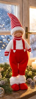 Christmas Figurine MagicHome, Boy in Trousers, fabric, red-white, 17x13x48 cm