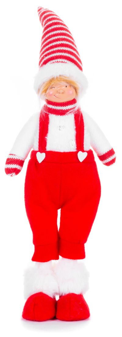 Figurine MagicHome Christmas, Boy in trousers, fabric, red-white, 17x13x48 cm