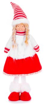 Figura MagicHome Vianoce, Kislány ruhában, szövet, piros-fehér, álló, 17x13x48 cm