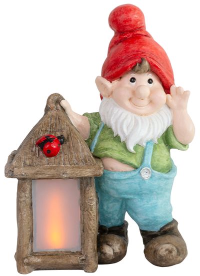 Decoration MagicHome, Gnome with solar lantern, LED, ceramic, 32.5x21x43.5 cm