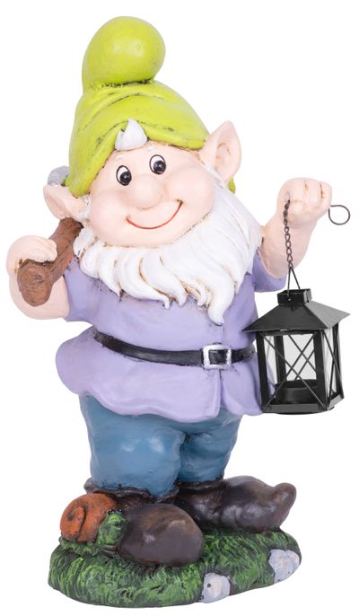 Decoration MagicHome, Gnome with lantern in purple sweater, ceramic, 25x20.5x45.5 cm