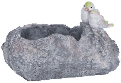 Decoration MagicHome, Stone with bird and flowerpot, ceramics, 35.5x26.5x20.5 cm