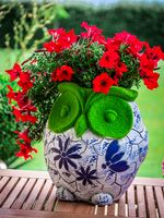 Dekoráció MagicHome, Bagoly virágcseréppel, kék díszítéssel, kerámia, 26,5x24x27,5 cm