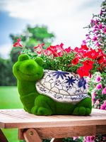 Decoration MagicHome, Turtle with Planter, blue ornament, ceramic, 33x24x23 cm