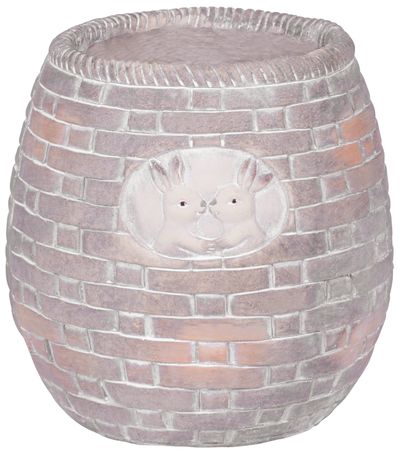 MagicHome dekoráció, Virágcserép mozaikkal, barna, nyuszival, kerámia, 25 x 25 x 25 cm