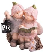 Dekoráció MagicHome, Kisfiú és kislány könyvvel és lámpással, kerámia, 32,5x20,5x35 cm