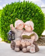 Dekoráció MagicHome, Kisfiú és kislány könyvvel és lámpással, kerámia, 32,5x20,5x35 cm