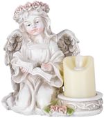 Decoration MagicHome, Angel with a book and a candle, LED, polyresin, for the grave, 17.5x14.5x17.5