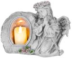 Decoration MagicHome, Praying Angel with Candle, 1xLED, polyresin, for grave, 28x13x21.5 cm