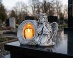 Decoration MagicHome, Praying Angel with Candle, 1xLED, polyresin, for grave, 28x13x21.5 cm