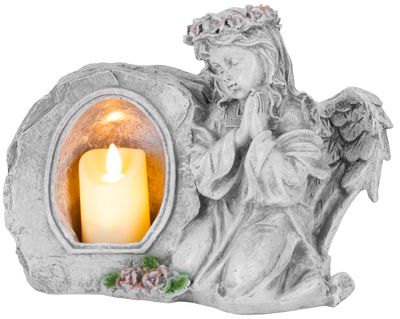 Decoration MagicHome Angel praying with a candle, LED, polyresin, for the grave, 28x13x21.5 cm