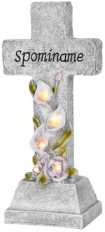 Dekoráció MagicHome, Kereszt, LED, polirezin, sírhoz, szolár, 15x9,5x32 cm