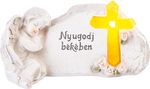 Decoration MagicHome, Angel with cross, polyresin, for grave, solar, 20.5x11x11 cm, with Hungarian n