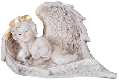 Decoration MagicHome, Angel in wings, polyresin, for the grave, solar, 24.5x12.5x14.5 cm