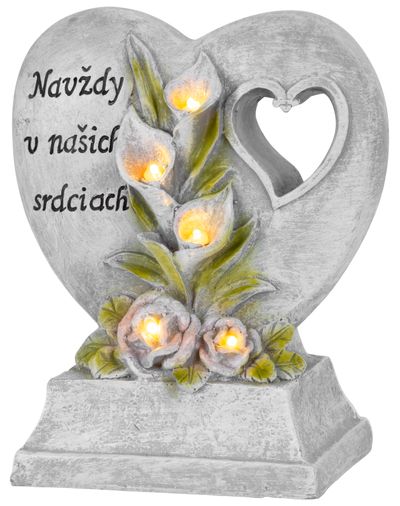 MagicHome dekoráció, Szív szöveggel, poligyanta, LED, sírra, napelemes,,16 x8 x15 cm