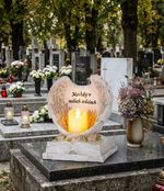 Decoration MagicHome, Angel Wings on Book with Candle, 1xLED, polyresin, for grave, 18x13.5x20 cm