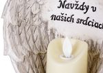 Decoration MagicHome, Angel Wings on Book with Candle, 1xLED, polyresin, for grave, 18x13.5x20 cm