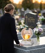 Decoration MagicHome, Angel Wings on Book with Candle, 1xLED, polyresin, for grave, 18x13.5x20 cm