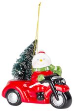 Decoration MagicHome Christmas, Snowman in car, LED, terracotta, 12.5x6x11.8 cm