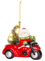 Decoration MagicHome Christmas, Snowman in car, LED, terracotta, 12.5x6x11.8 cm