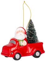 Decoration MagicHome Christmas, Santa in car, LED, terracotta, 12.5x6x11.8 cm